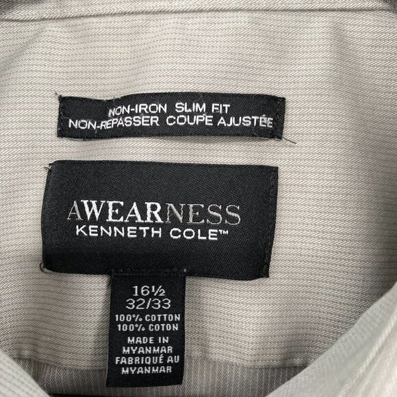 Kenneth Cole Shirt Mens Wearness16.5-32-33 Long Sleeve Grey Front Full Button Up - Picture 5 of 7